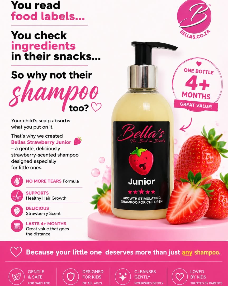 Bella's Beauty & Holly's Hair Growth Products South Africa Facebook ad: Bellas Strawberry Junior Hair Growth Shampoo for Kids | No…