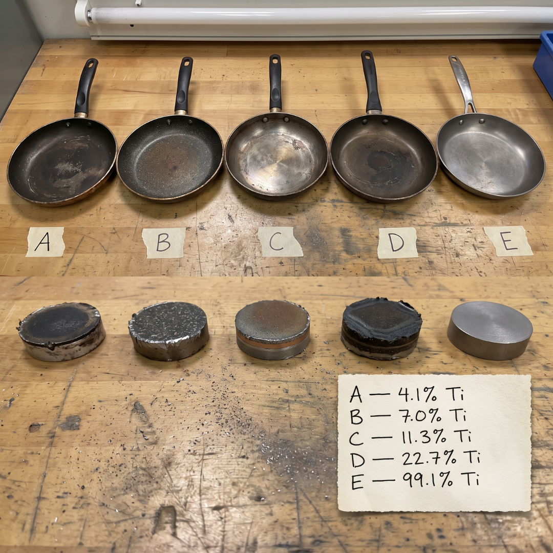 The Kitchen Journal Facebook ad: 5 'titanium' pans. 1 was real.
