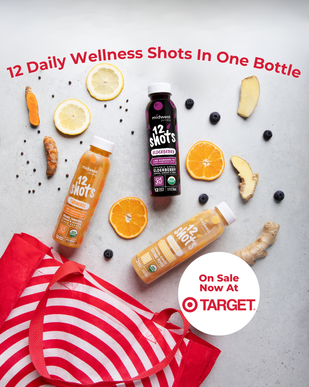 Midwest Juicery Facebook ad: Your daily wellness shot just got easier. Shop all three…
