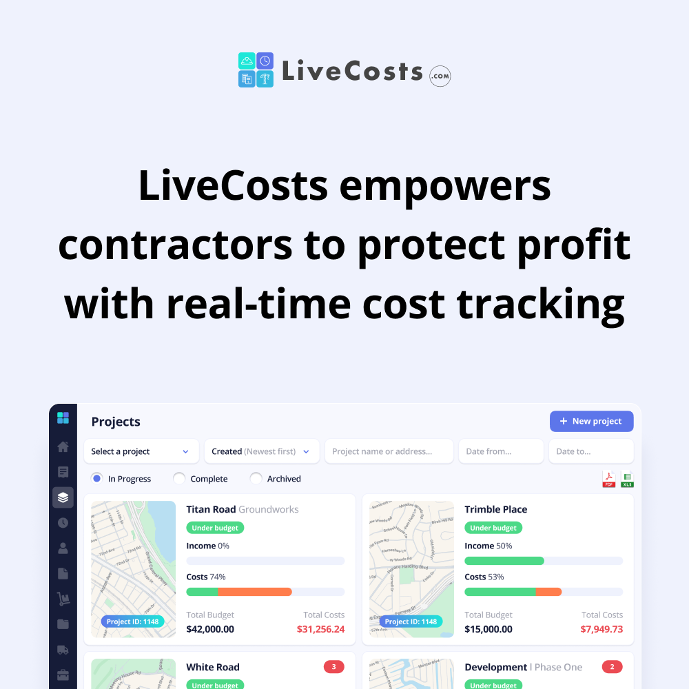 LiveCosts.com Facebook ad: Track labour, materials and subcontractor costs live