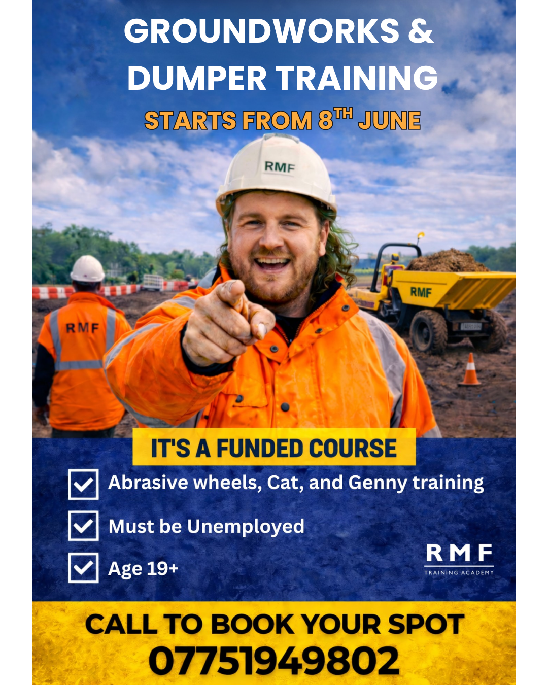 RMF Group Facebook ad: Unemployed? Start Your Construction Career Today!