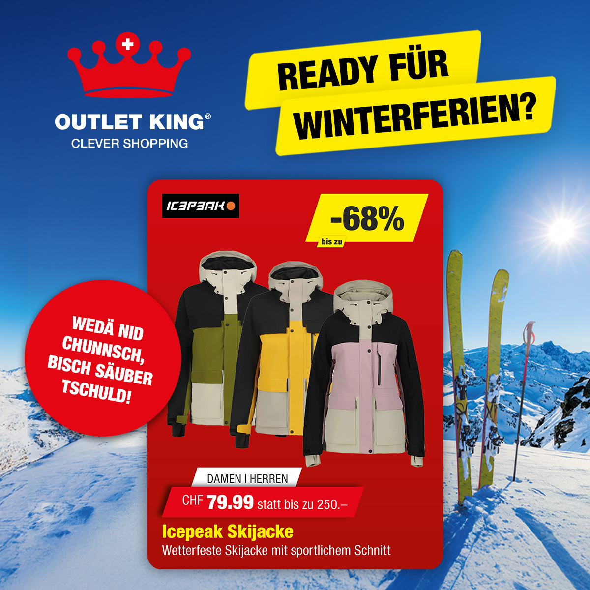 Outlet King Facebook ad: 10'000 neue Winter Sport Deals mit bis 77%…