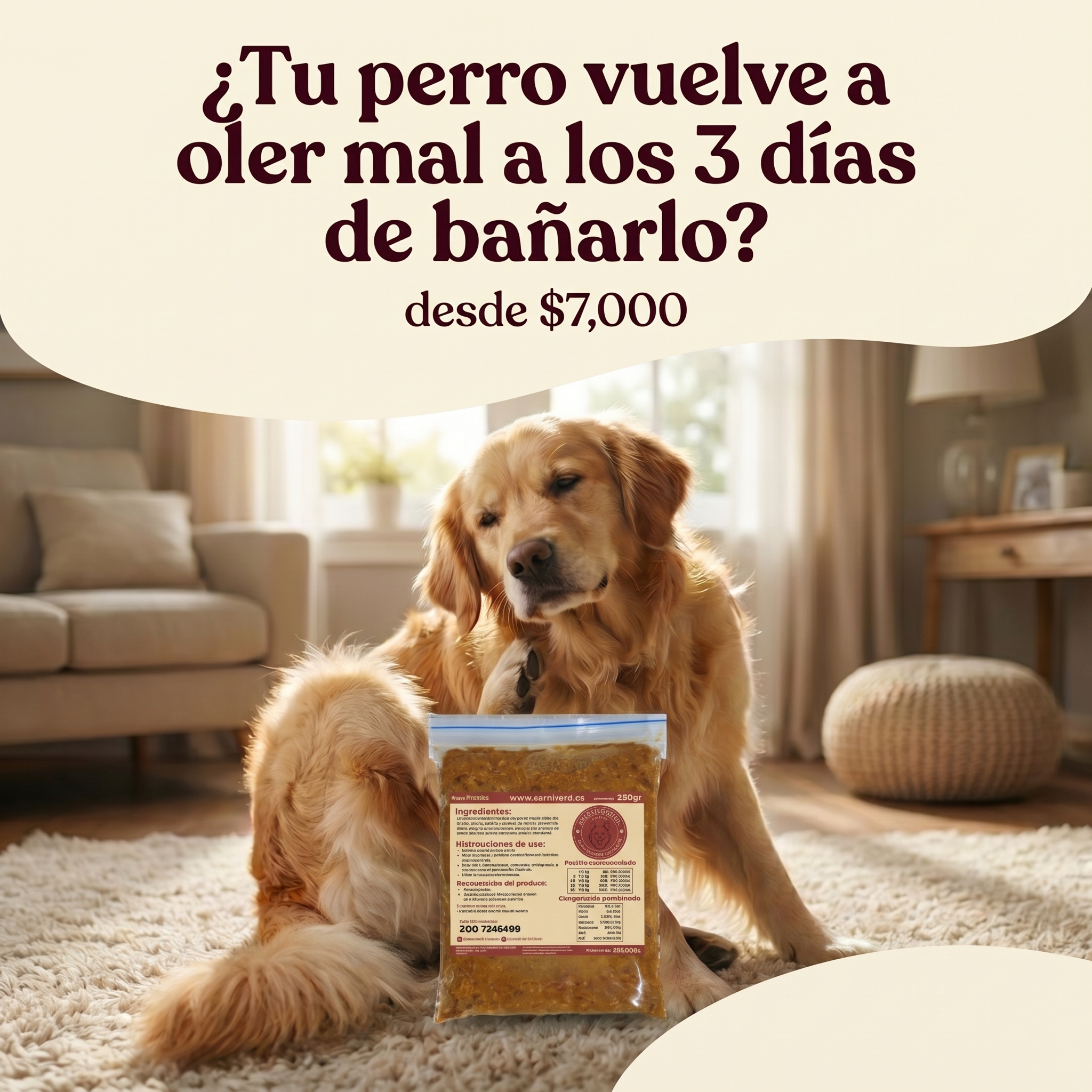 Carnívoro Natural Facebook ad: ¿Lo bañas y a los tres días vuelve…