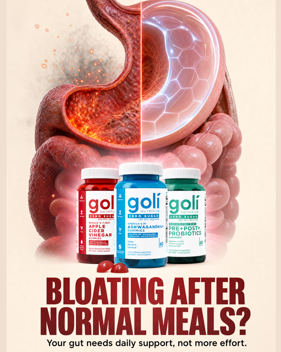 Goli Facebook ad: Eating Less? Your Routine Still Needs Support