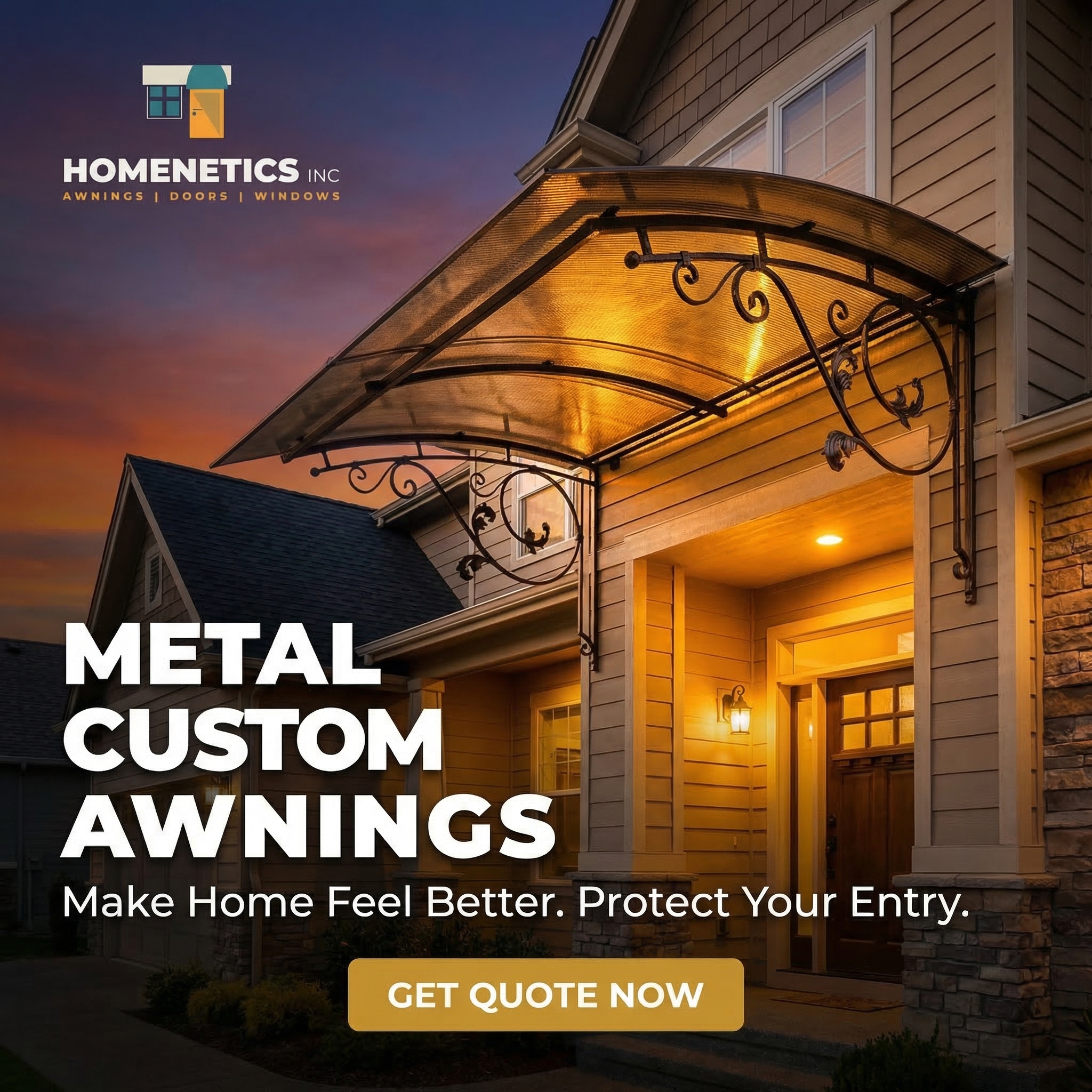 Homenetics Facebook ad: Upgrade your home with a custom metal awning…