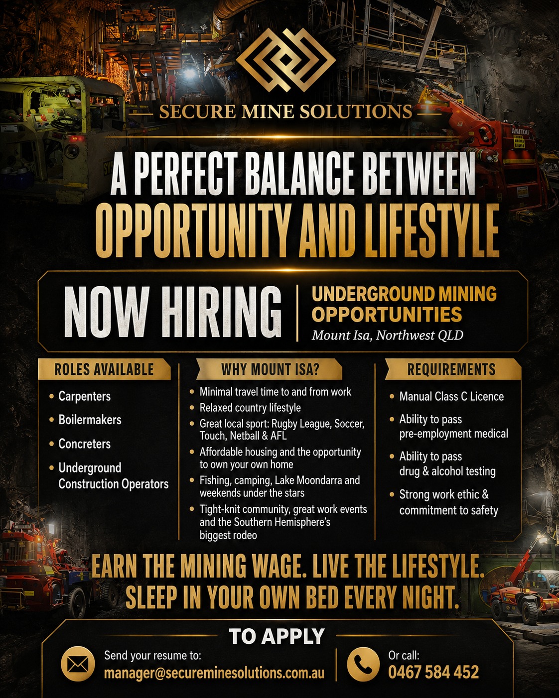 Secure Mine Solutions Facebook ad: Underground Mining Opportunities, Mount Isa, Northwest QLD
