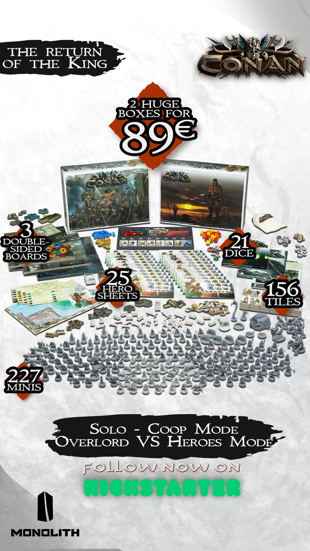 Monolith Facebook ad: 227 Miniatures. Two Boxes. One Legend.