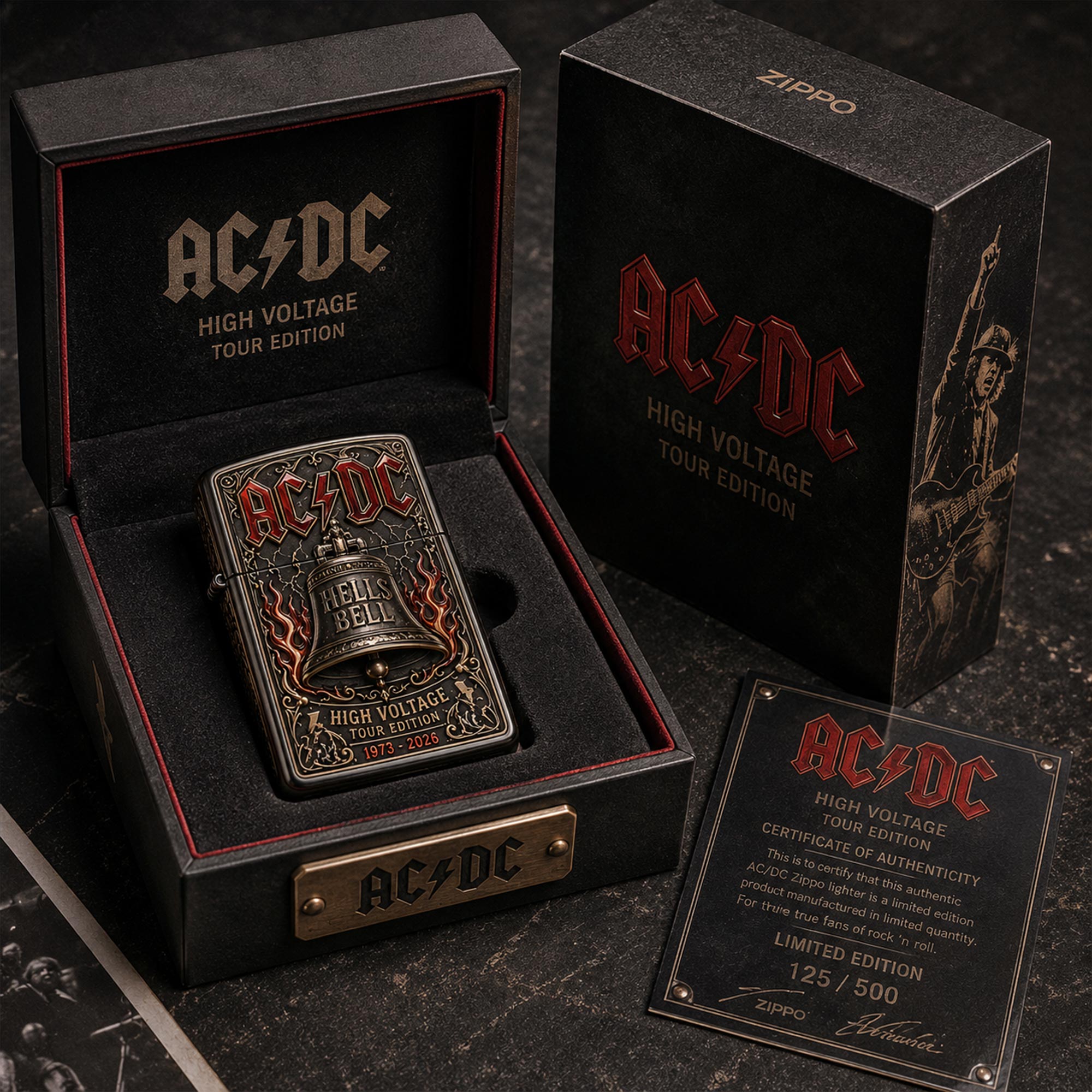 AC/DC Lovers Facebook ad: AC/DC High Voltage Zippo Case Gift Set