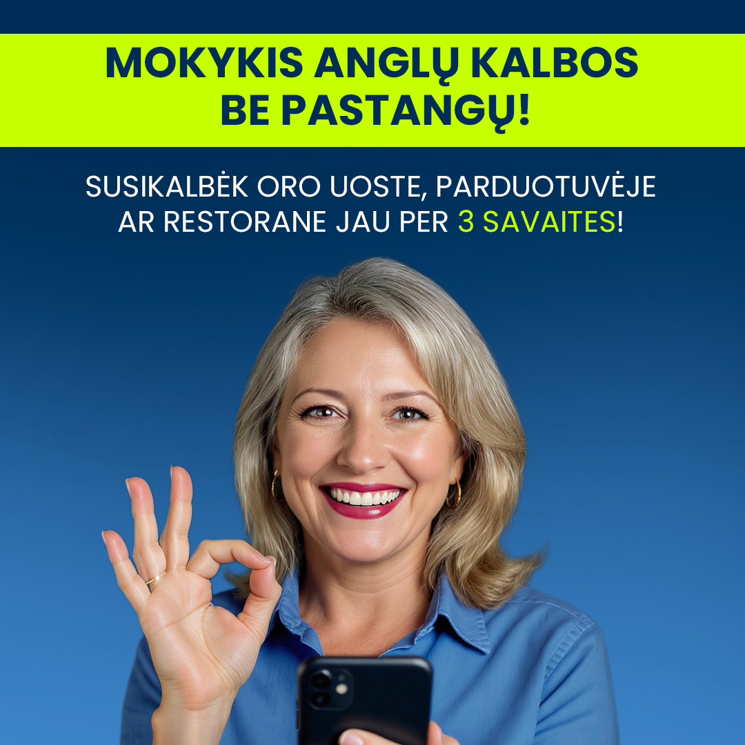 LingoPass Facebook ad: Anglų kalba suaugusiems per 30 dienų