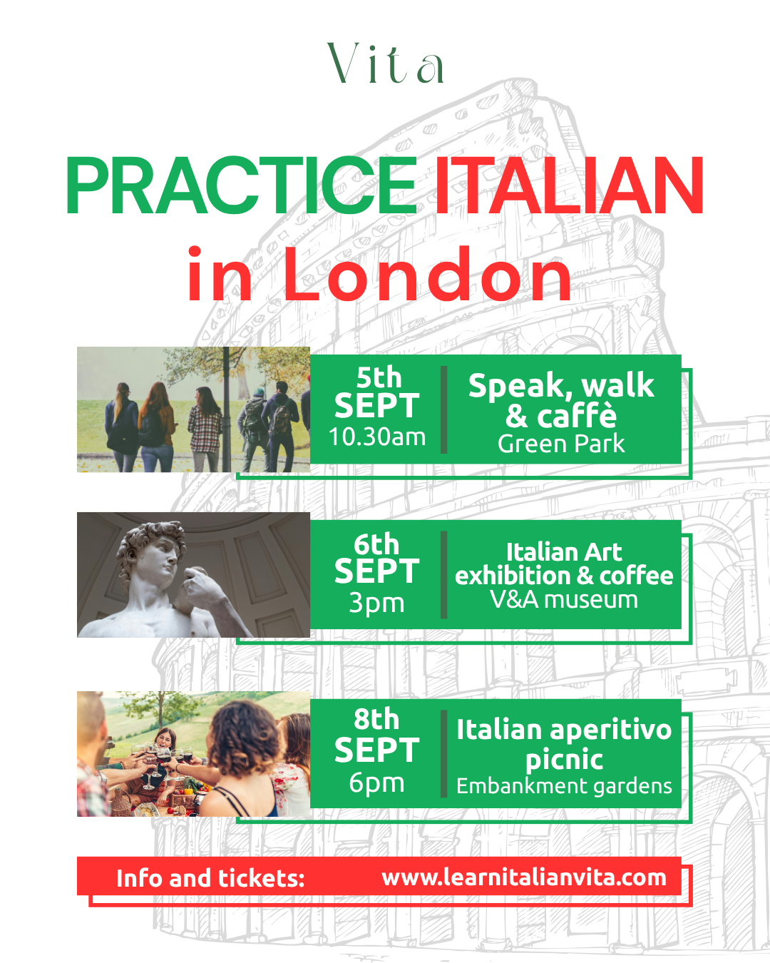 Learn Italian Vita Facebook ad: Practice Italian in London!