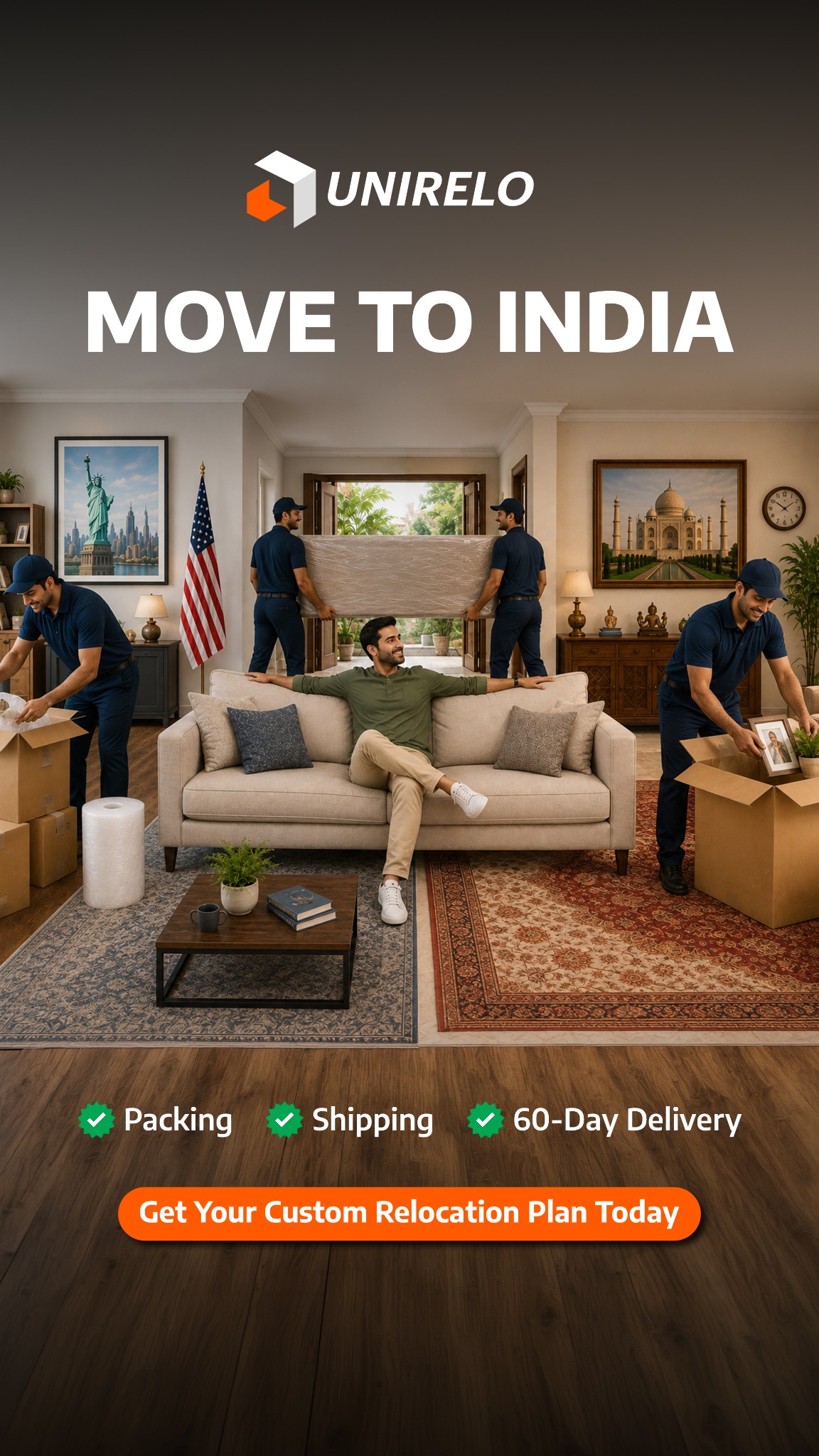 UniRelo Moving Facebook ad: Relocate to India | Trusted by 20000+ Families
