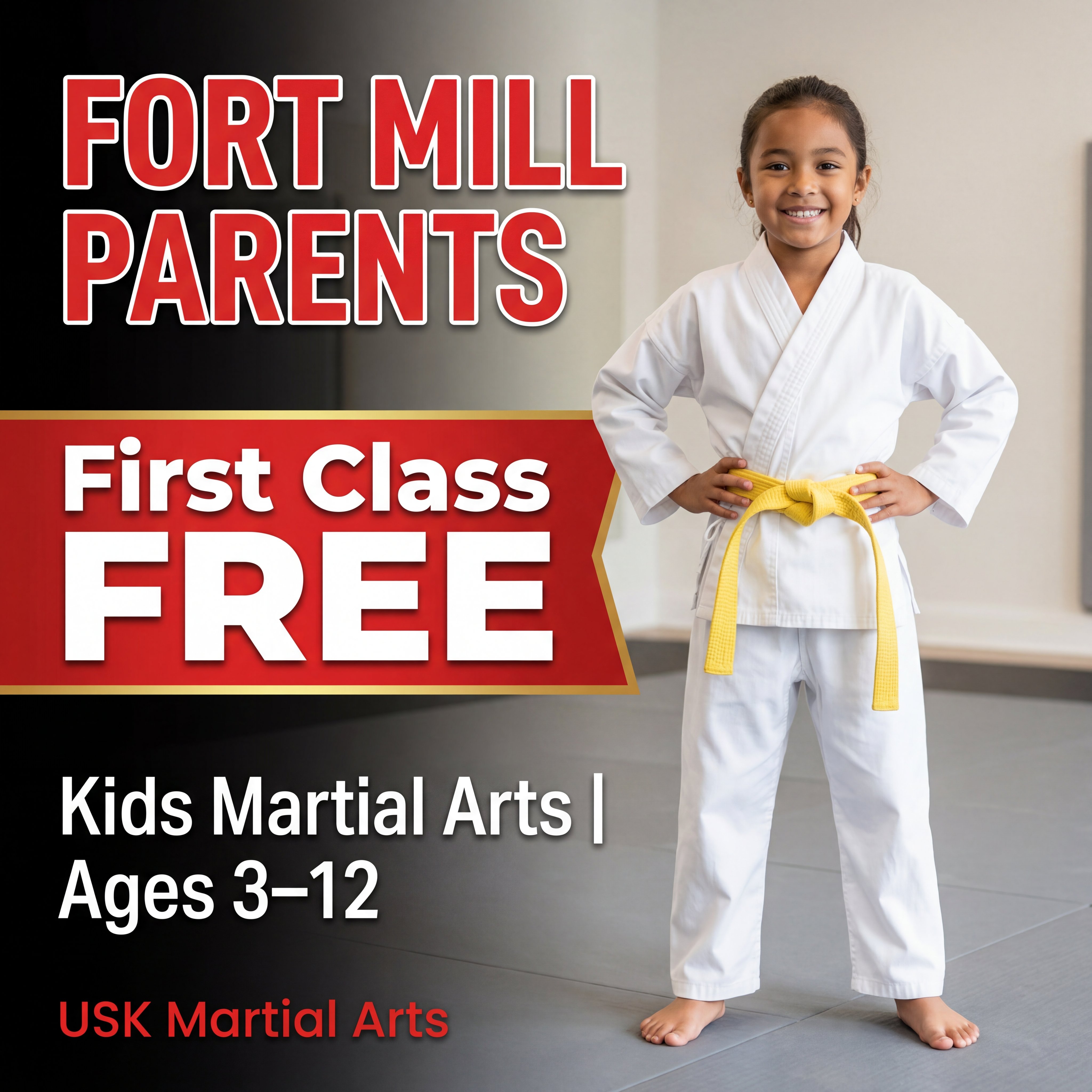 USK Martial Arts Fort Mill Facebook ad: Kids Martial Arts, First Class FREE