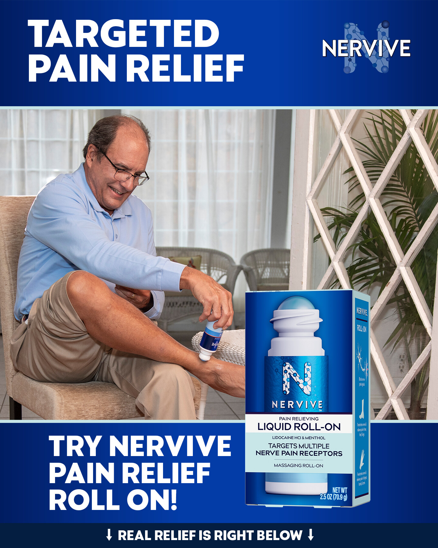 Nervive Facebook ad: NERVIVE PAIN RELIEF ROLL ON