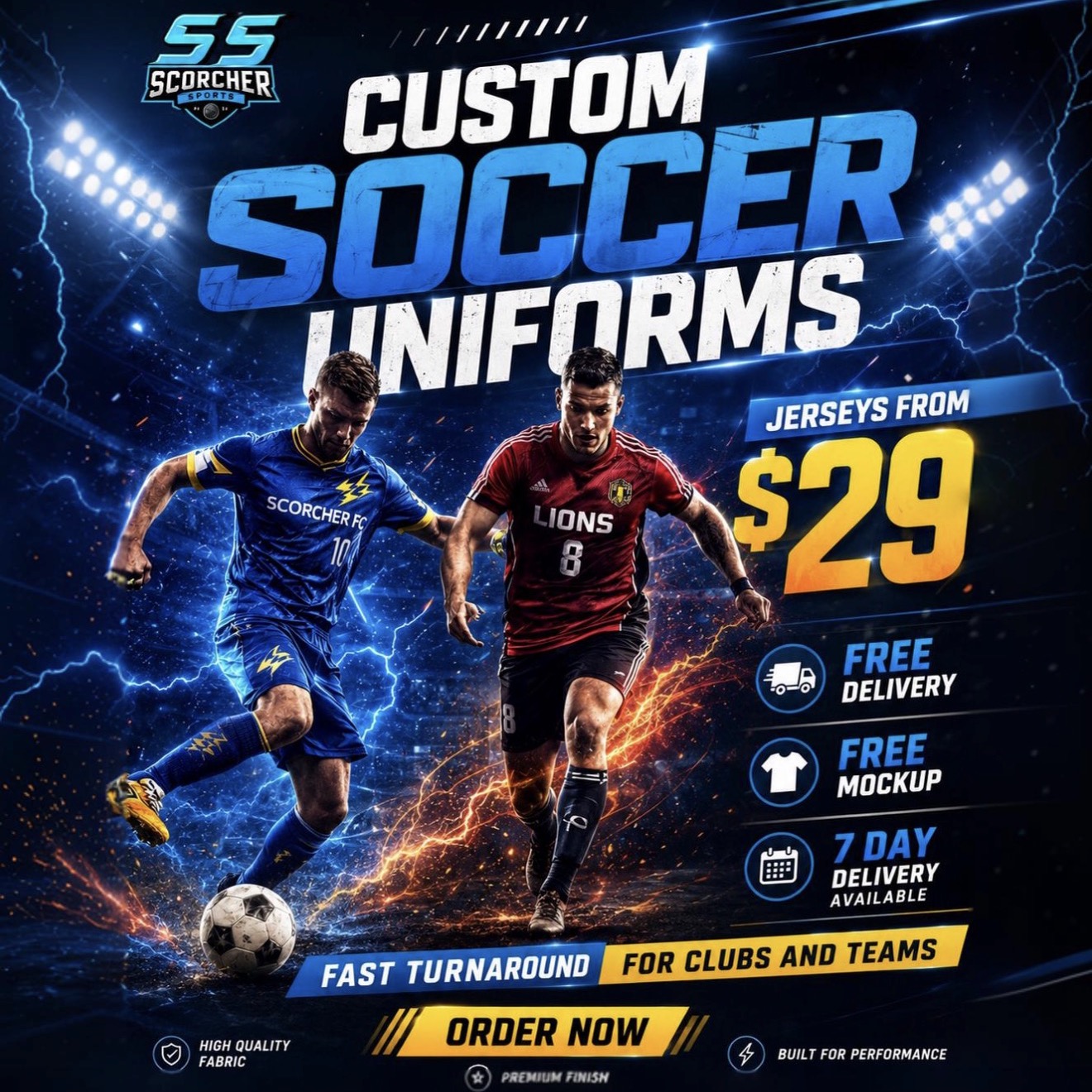 Scorcher Sports Facebook ad: Custom Teamwear Made for Your Club from $29