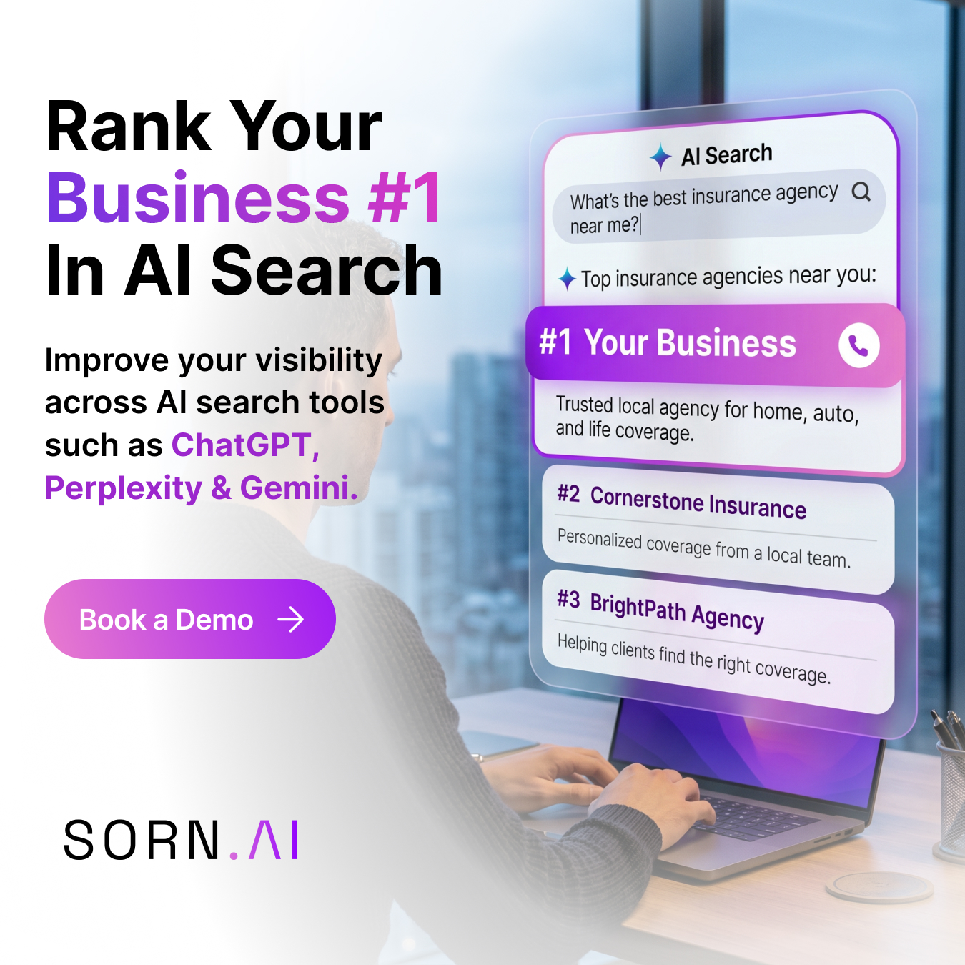 Sorn.ai Facebook ad: Rank Your Business #1 In ChatGPT, Perplexity & other AI…