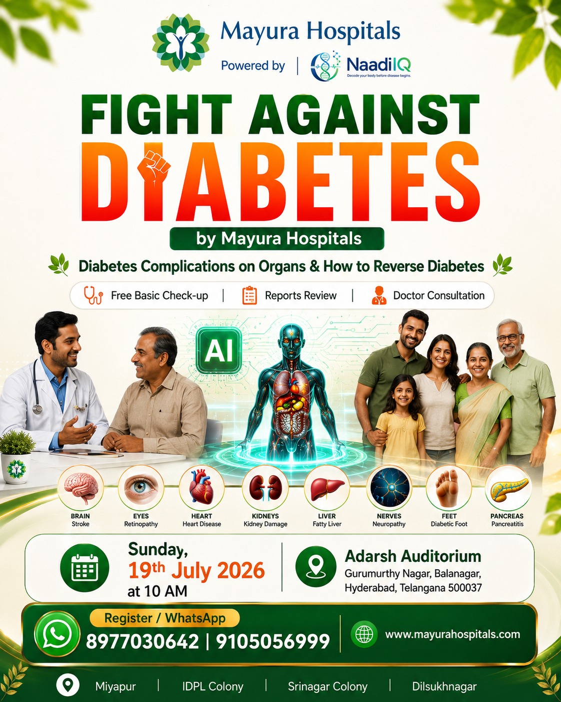 Mayura Hospitals Facebook ad: Fight Against Diabetes, Join us for better sugar…