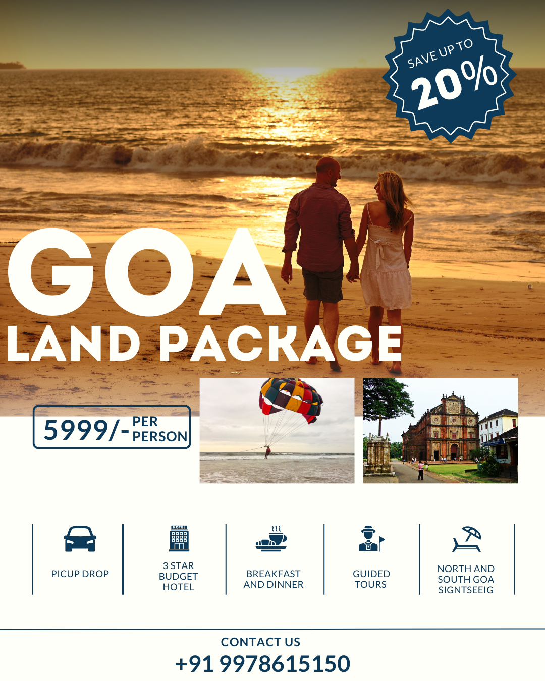 Travelmerge holidays Facebook ad: Enjoy Goa with Stay, Meals, & Tours! Goa Trip on Budget…