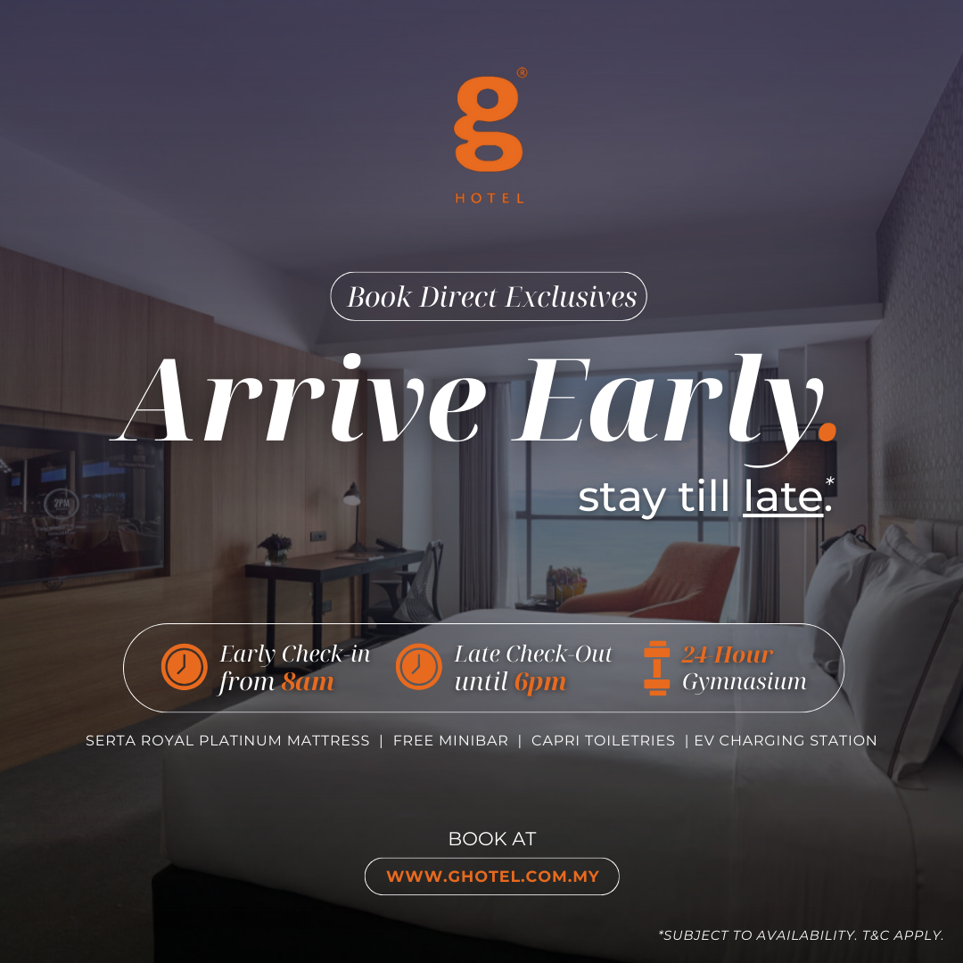 G Hotel Kelawai Facebook ad: ππ¨π¨π€ ππ’π«πππ with us, enjoy exclusive perksβ¦