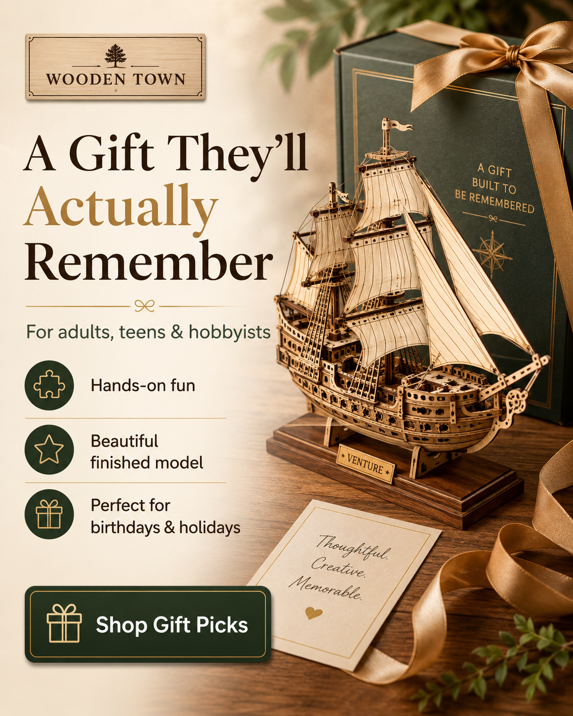 Wooden-Town.com Facebook ad: The Gift They'll Actually Remember