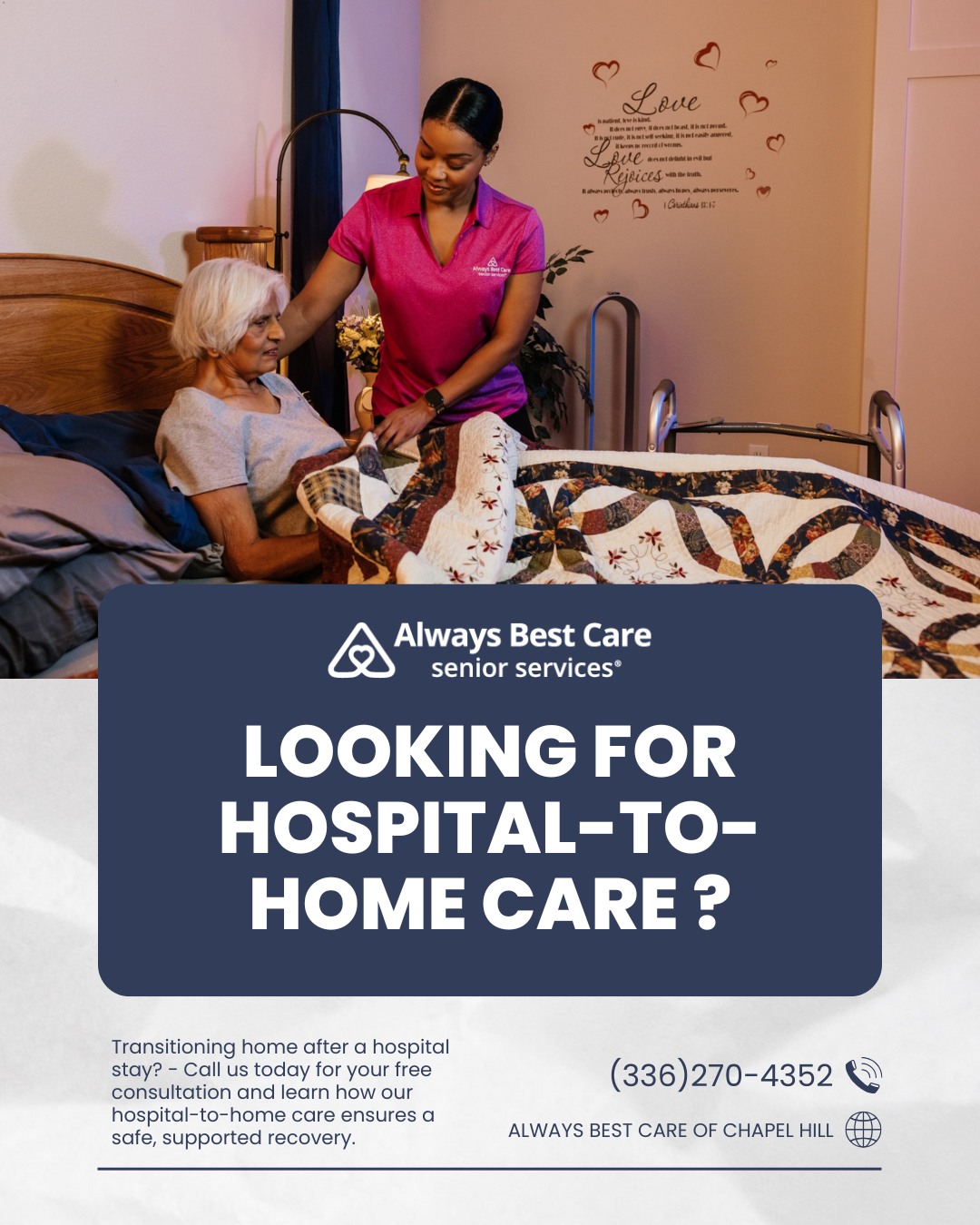 Always Best Care Chapel Hill-Durham Facebook ad: Transitioning home after a hospital stay can feel…