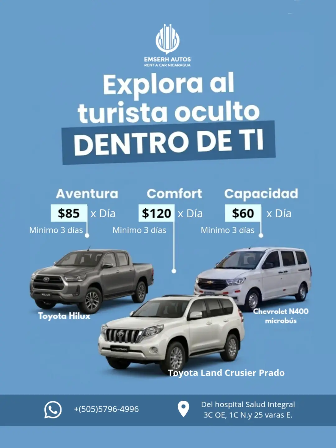 Emserh Rent a Car Nicaragua Facebook ad: ¡Es hora de armar el viaje de tus…