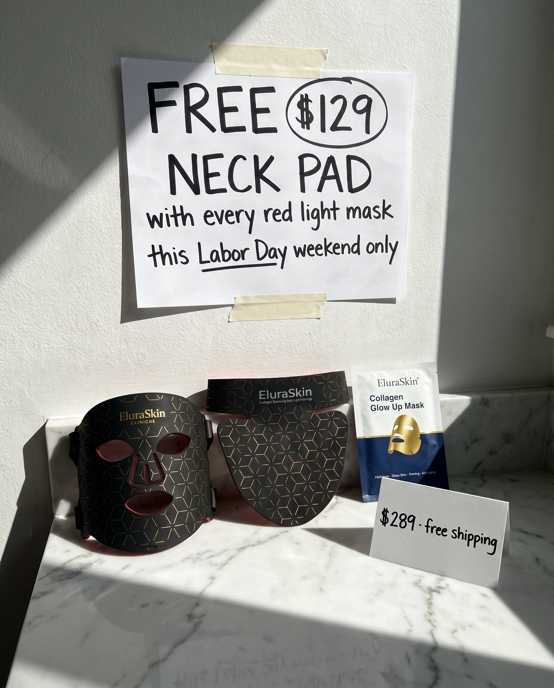 Elura Skin Facebook ad: Free $129 Neck Pad This Weekend