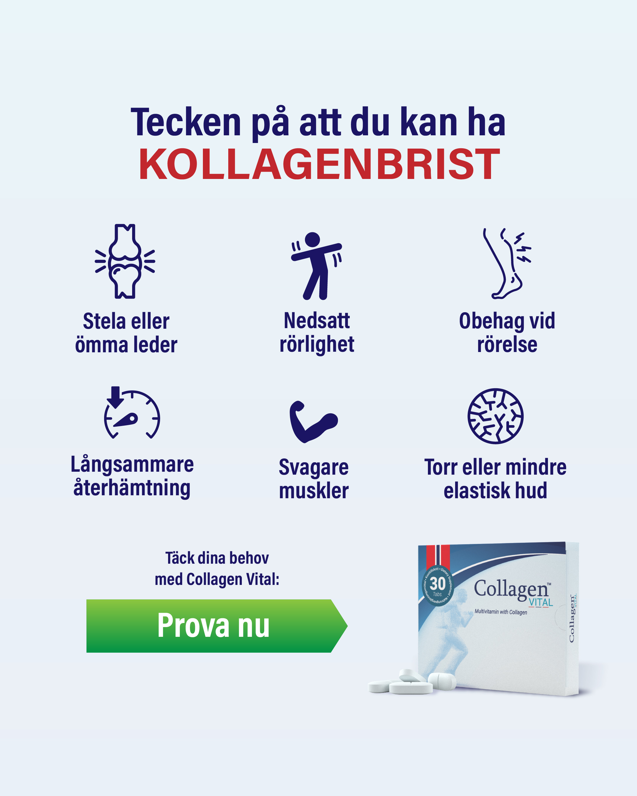 Collagen Vital Facebook ad: Dokumenterad effekt på leder