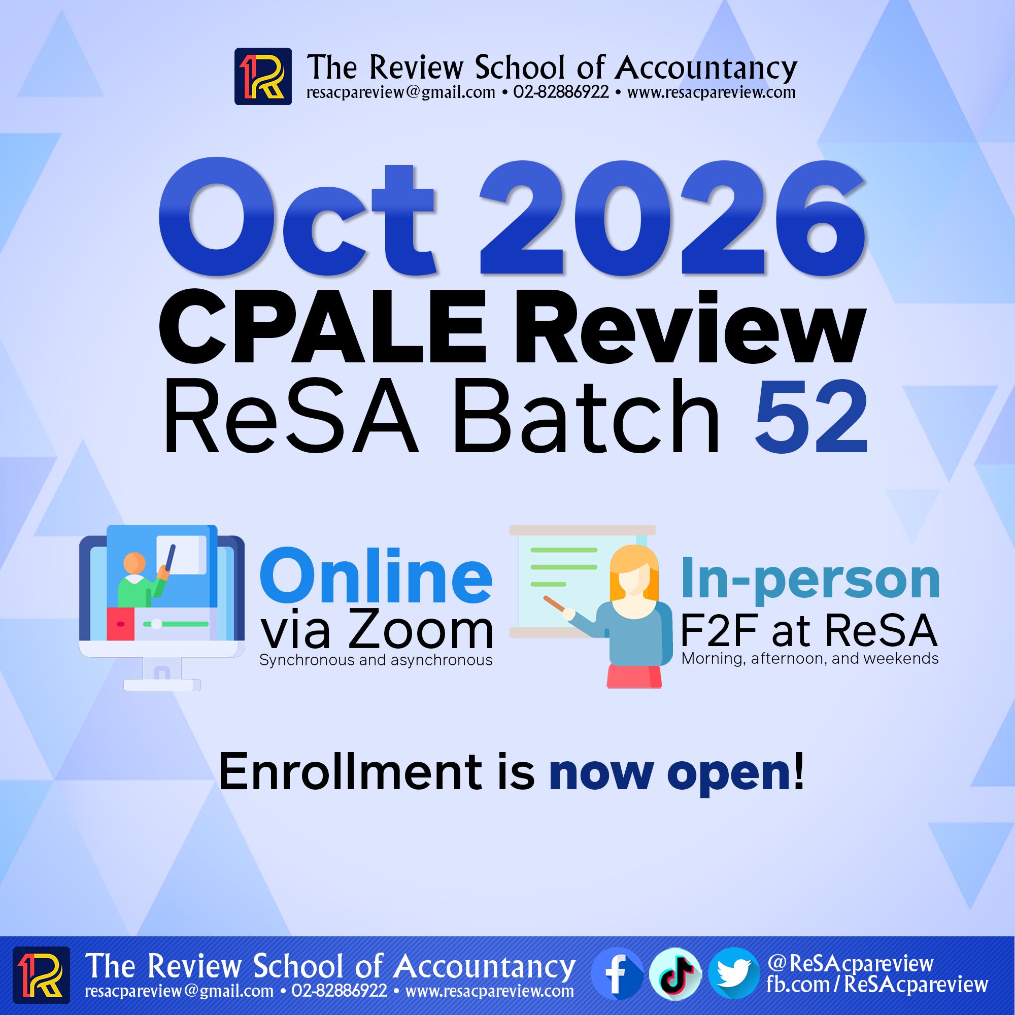 Resa Review School of Accountancy Facebook ad: Hello, Batch 52!