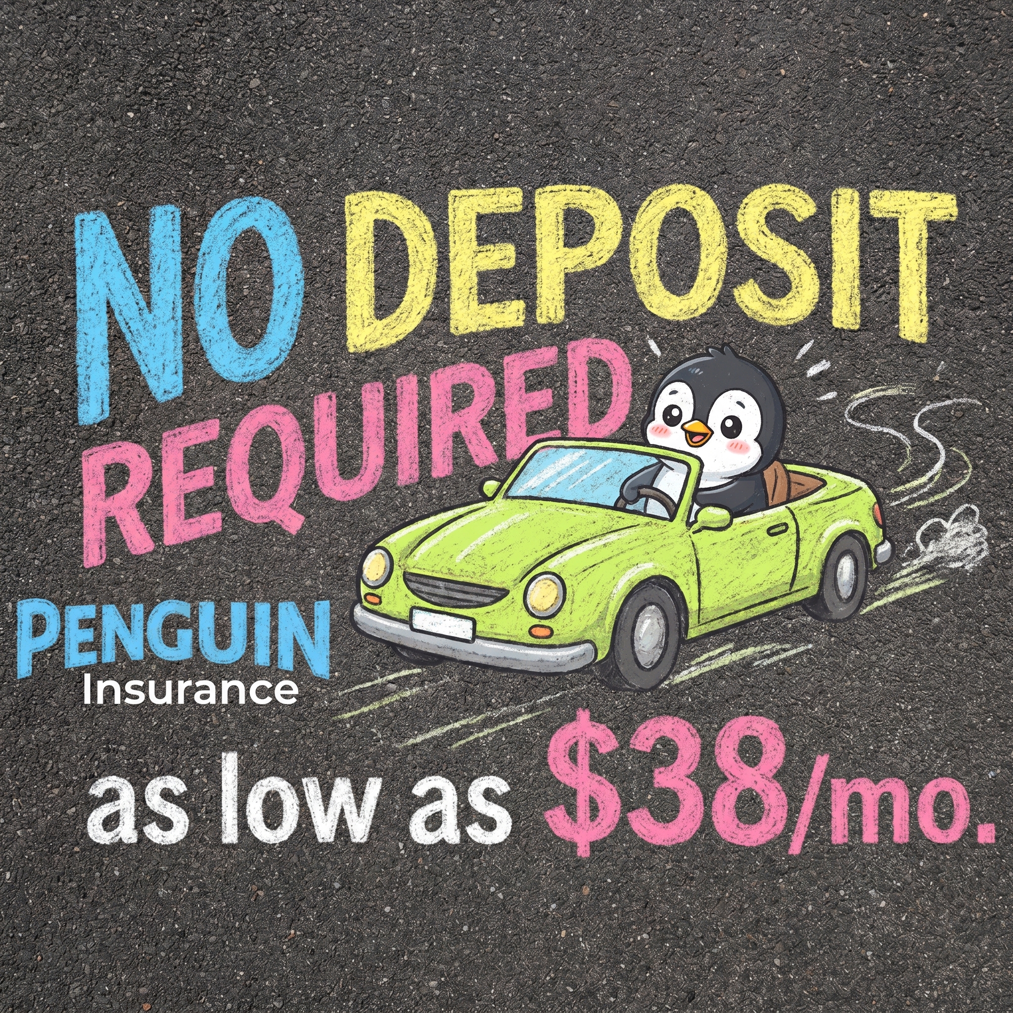 Penguin Insurance Facebook ad: No Down Payment Auto Insurance