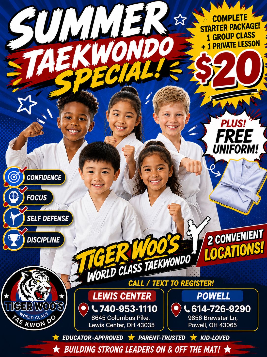 Tiger Woo's World Class Tae Kwon Do Facebook ad: SUMMER TAEKWONDO SPECIAL!