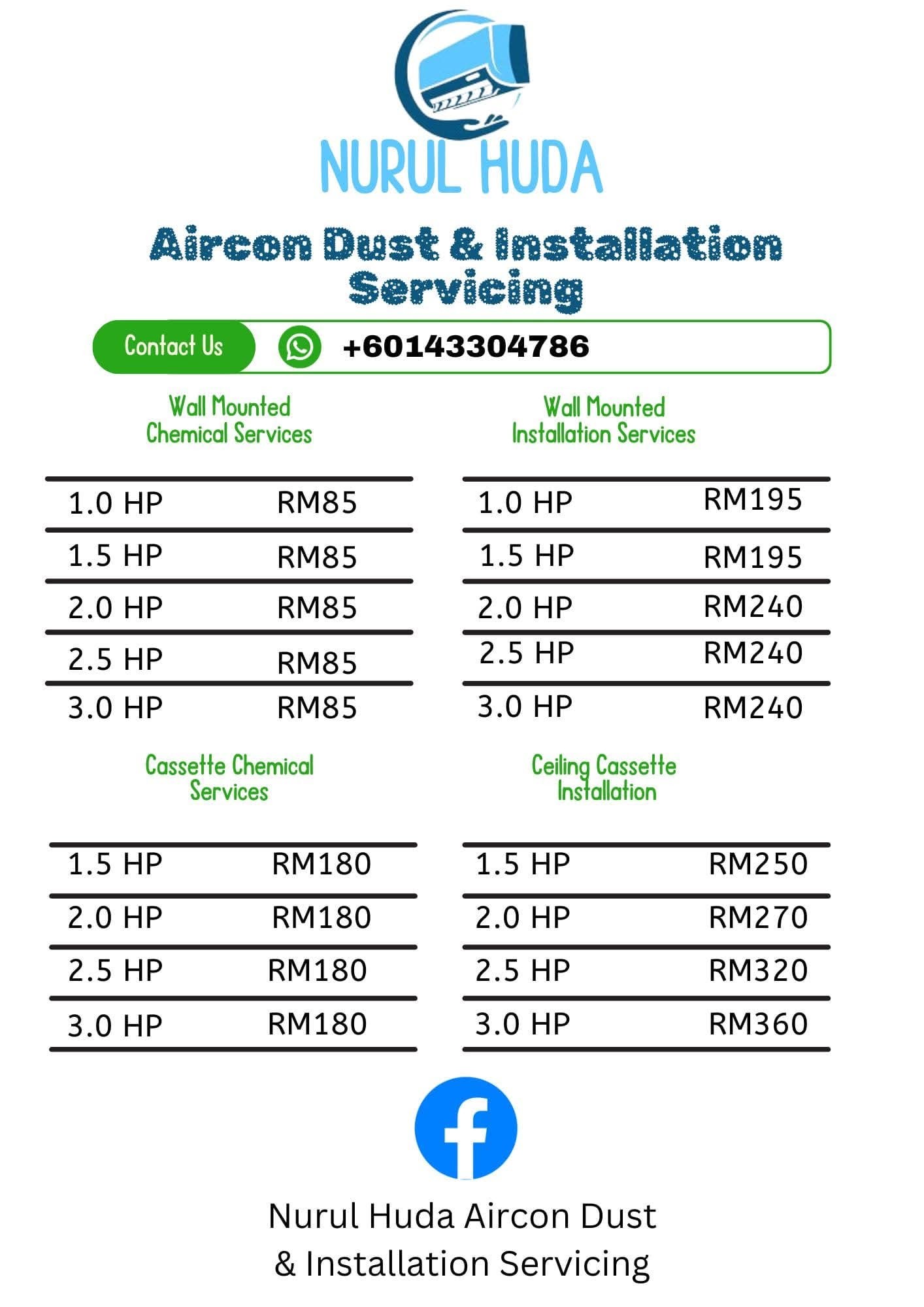 Nurul Huda Aircon Dust & Installation Servicing  Facebook ad