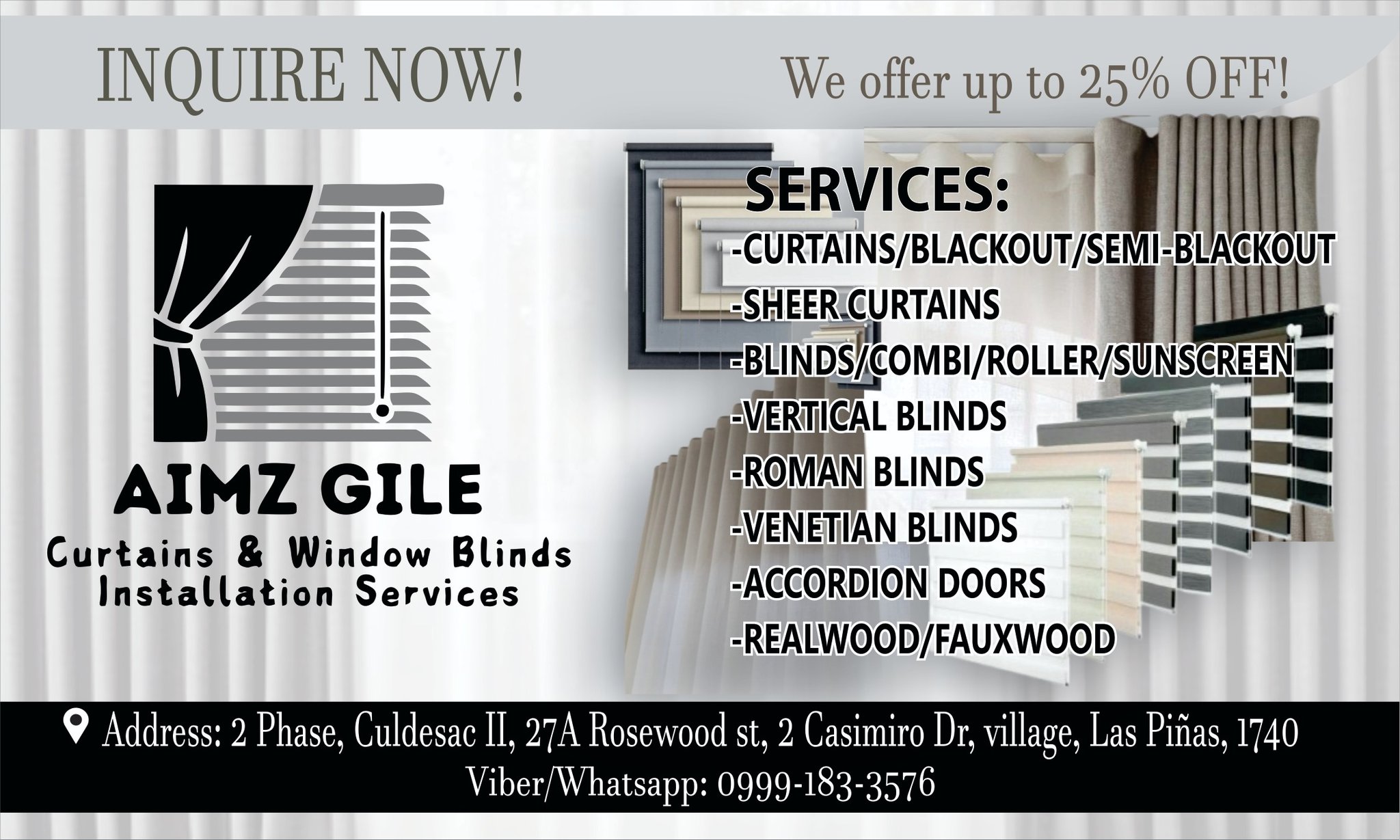 Aimz GILE Curtains & Blinds Installation Services Facebook ad: Transform your space with premium Custom Blinds, Shades…