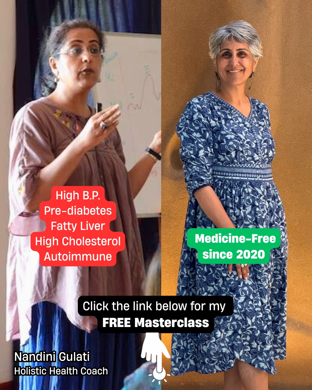Holistic Health with Nandini Facebook ad: Join the Medicine-free Living Masterclass