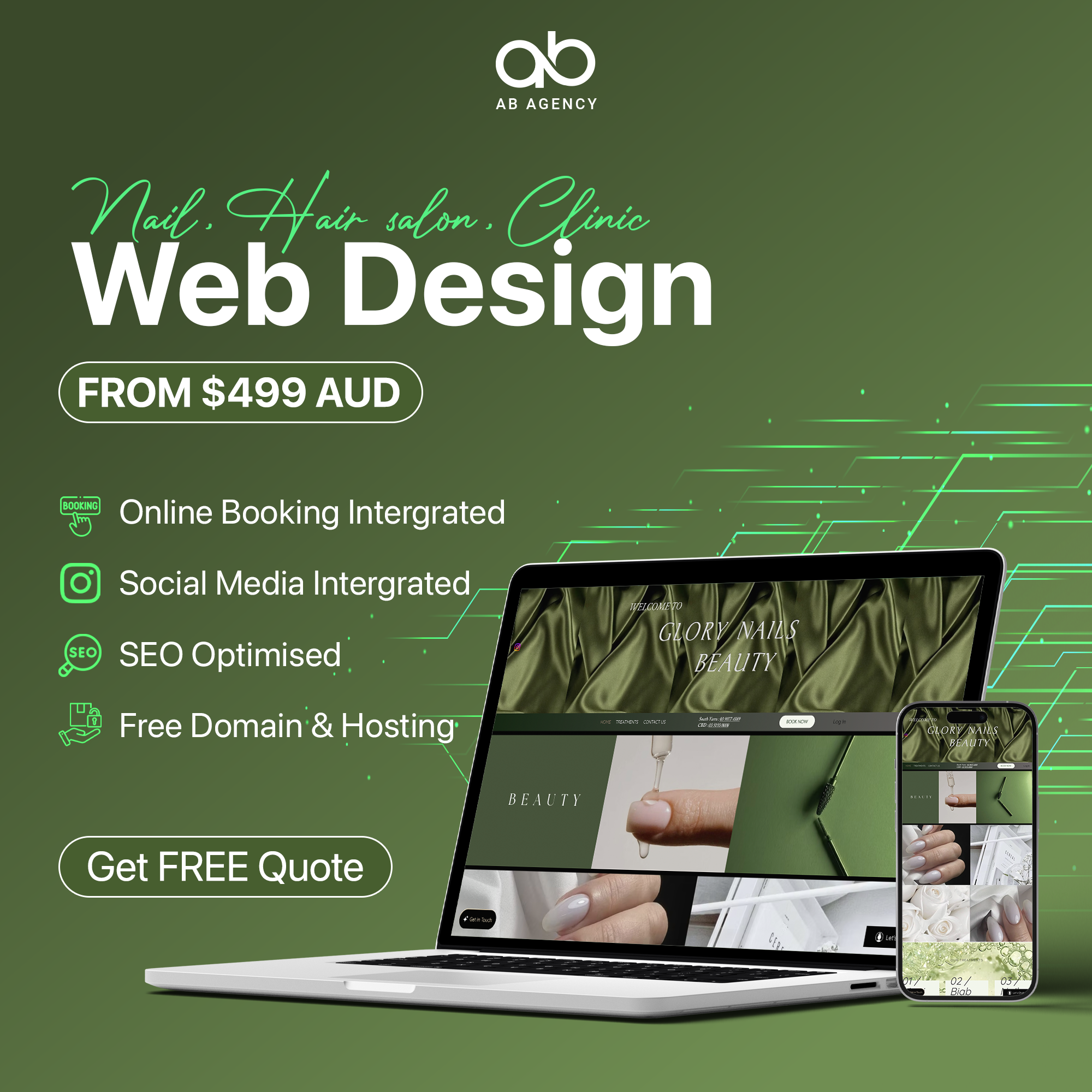 AB Agency Facebook ad: WEBSITE FROM $499 - CUSTOMISED FOR NAIL SHOPSβ¦