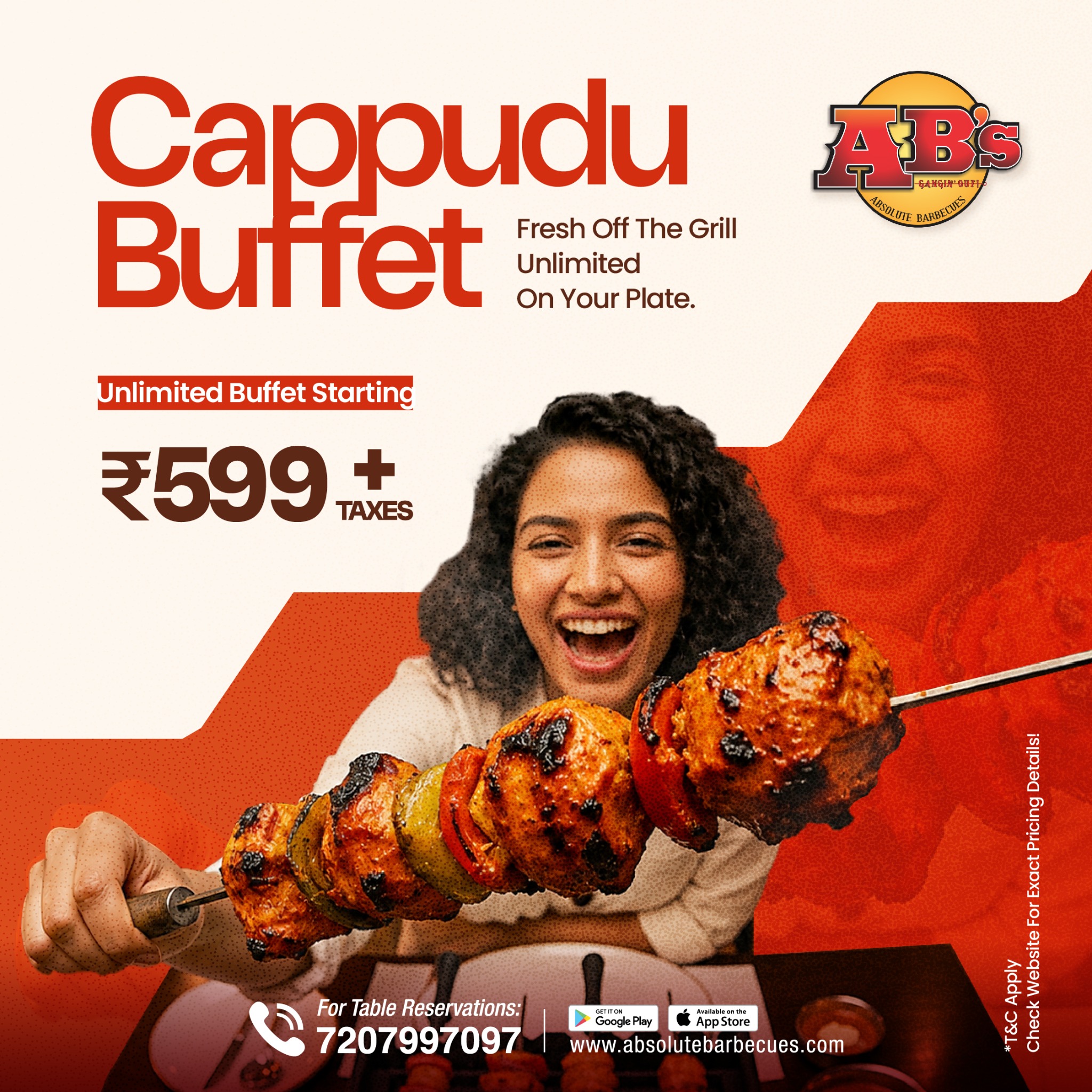 Absolute Barbecues India Facebook ad: Hyderabad’s Ultimate Cappudu Buffet @ Just ₹599/-
