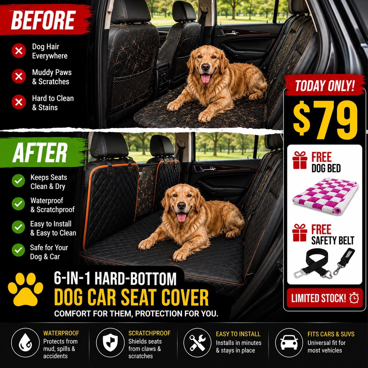 Bubbly Bark Facebook ad: Protect Your Car, Pamper Your Pup