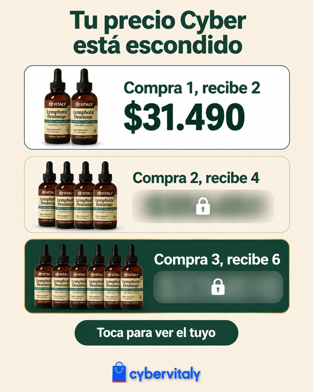 Vitaly Facebook ad: Compra 1, recibe 2 · $31.490