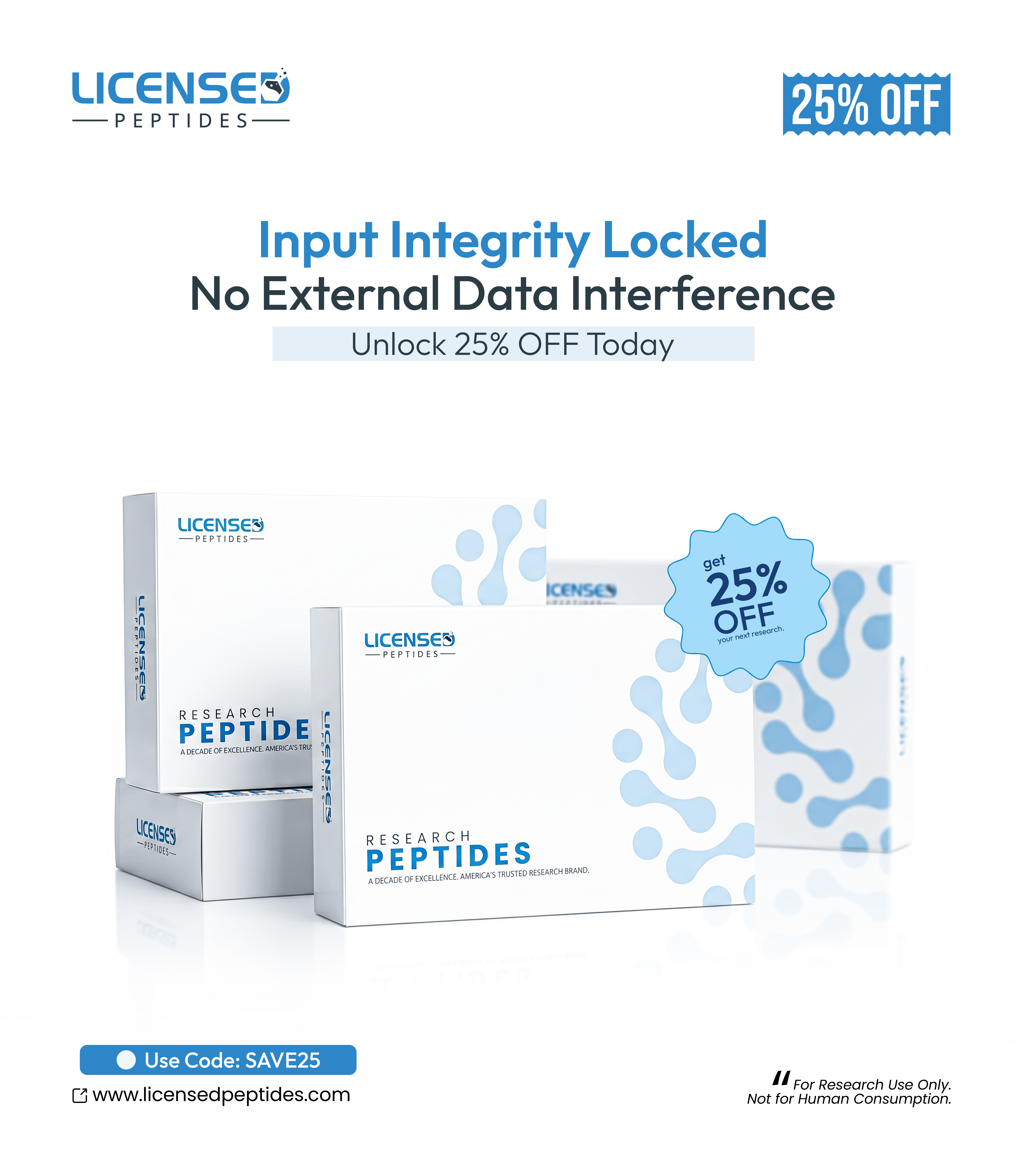 LicensedPeptides.com Facebook ad: 25% OFF Sale Ends Soon