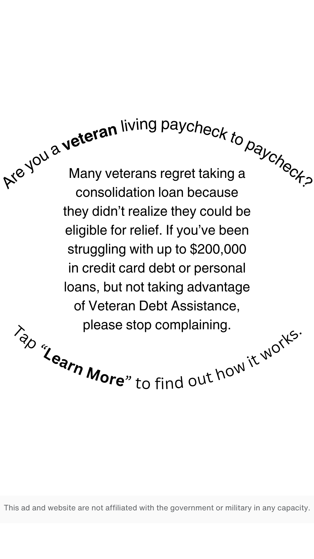 Veteran Debt Assistance Facebook ad