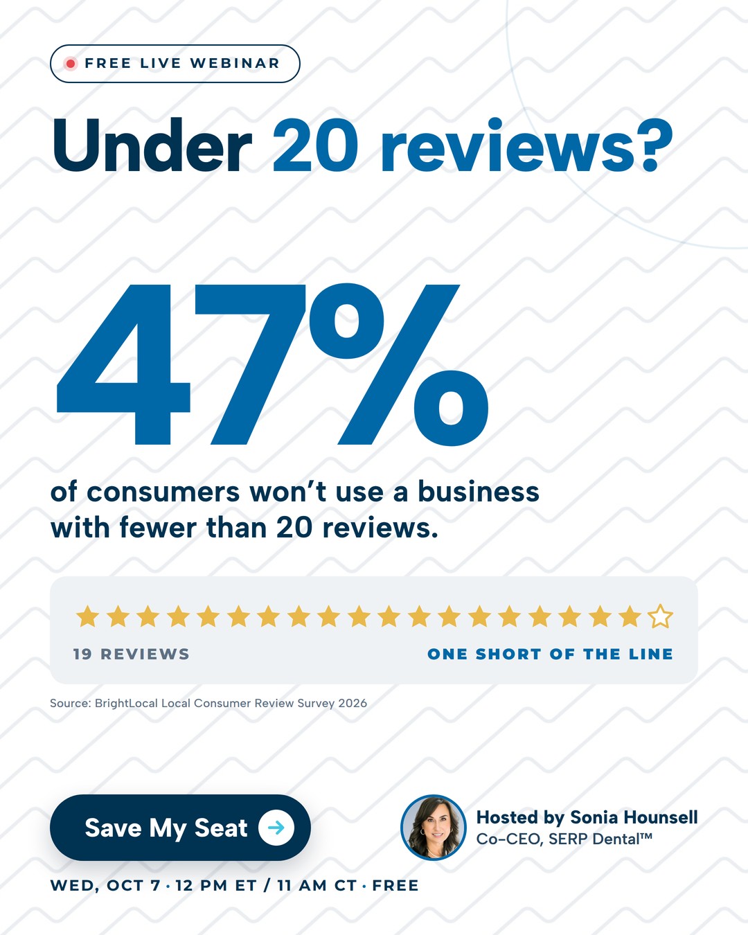 SERP Dental Facebook ad: Free Webinar: Get More Google Reviews