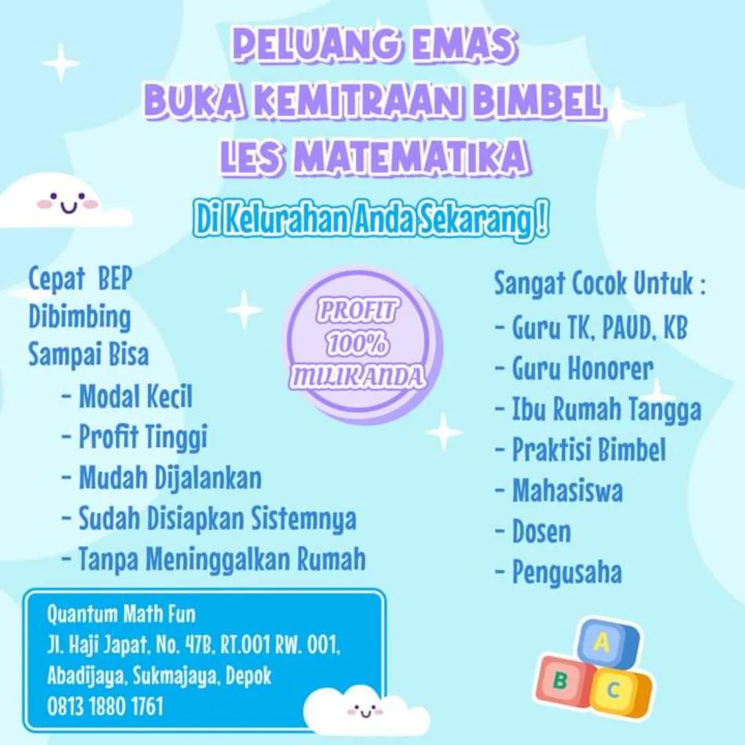 Bimbel Matematika Quantum Math Fun Facebook ad: *Peluang Usaha Nyata*