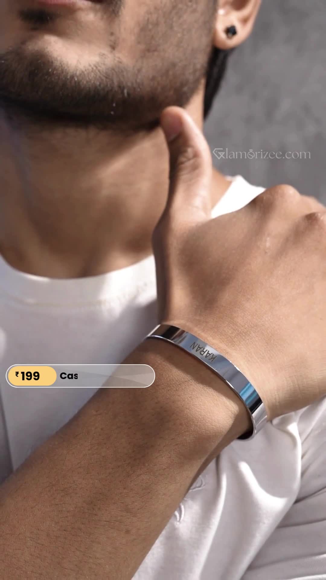 Glamorizee Facebook ad: Silver Name Bracelet 199 Rs