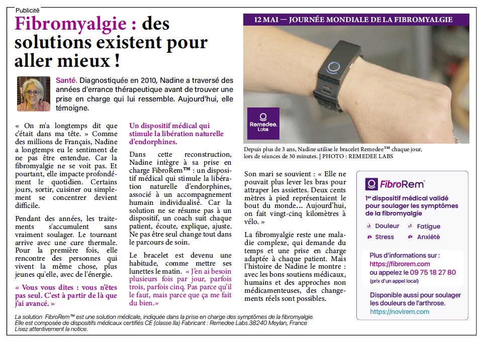 Remedee - Solutions FibroRem & NoviRem Facebook ad: Fibromyalgie: des solutions existent pour aller mieux!
