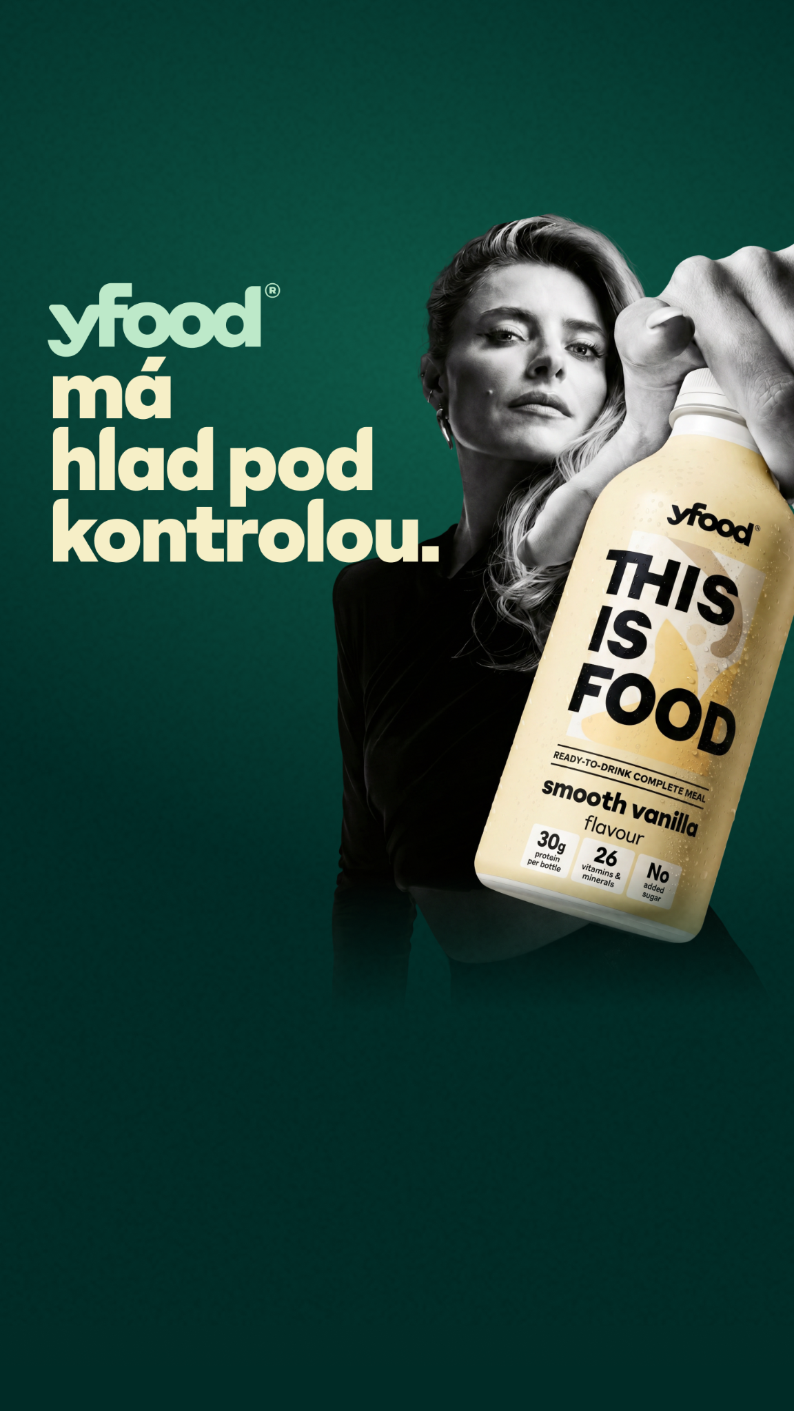 yfood Facebook ad: yfood: Chutné a praktické jídlo v lahvi.