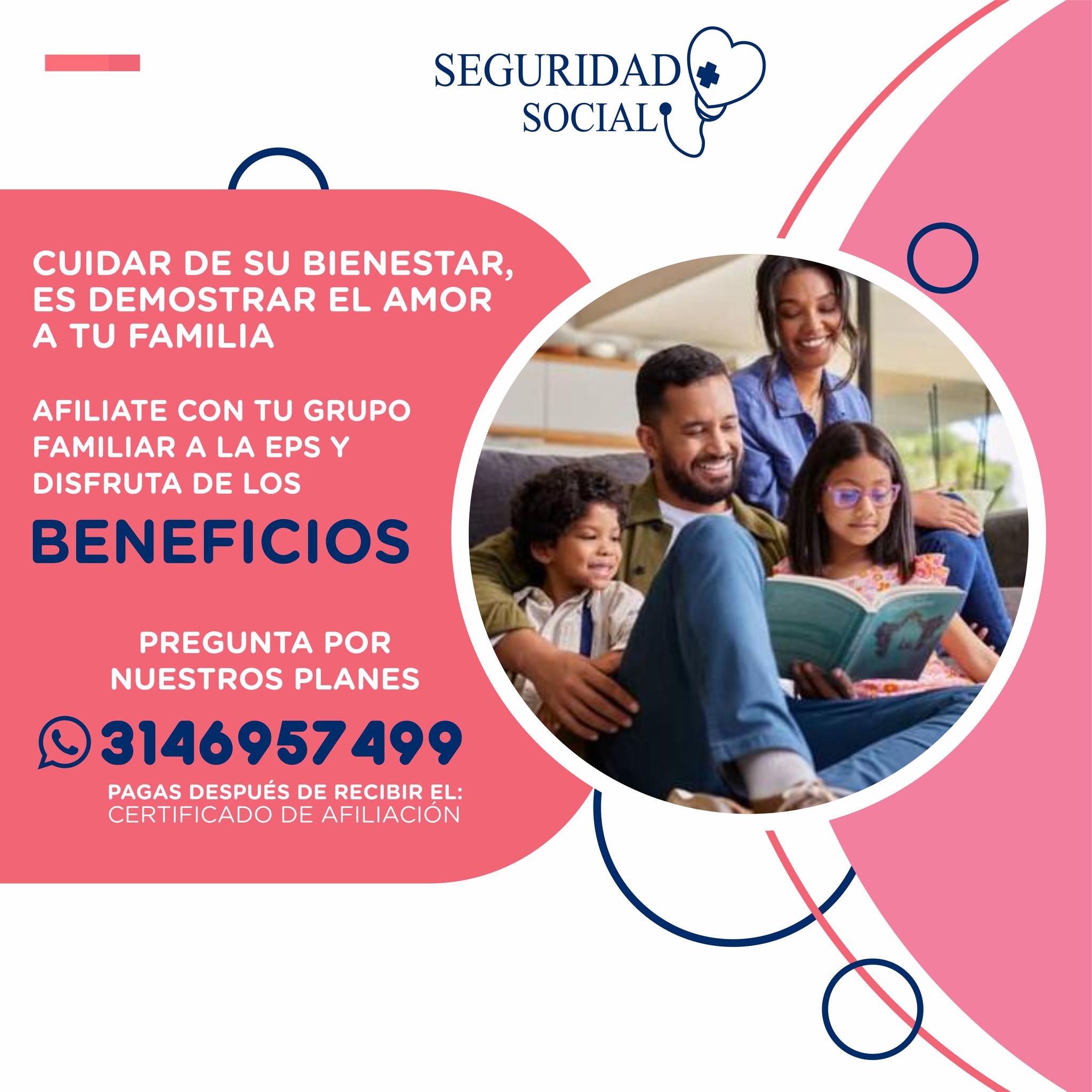 Salud y Seguridad Social Facebook ad: Queremos que tú y tu familia estén tranquilos…