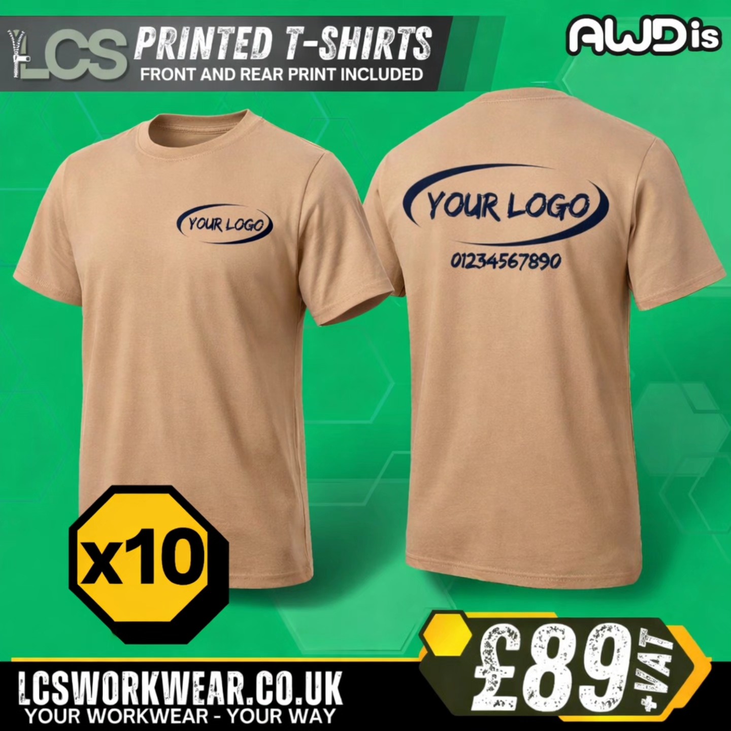 LCS Workwear Facebook ad: 10x T-shirts With Front & Rear Printed Logos