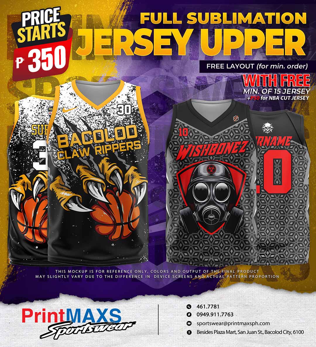 Printmaxs Sportswear and Print Services Facebook ad: CUSTOMIZED FULL-SUBLI SPORTS-JERSEY UNIFORM