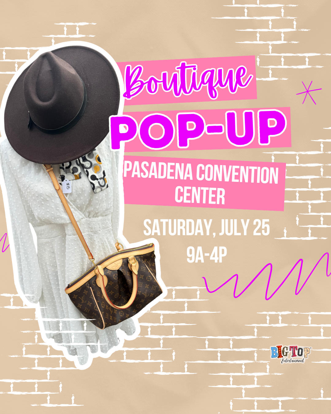 Big Top Entertainment Facebook ad: Boutique Pop Up Indoor Shopping Event at Pasadena…
