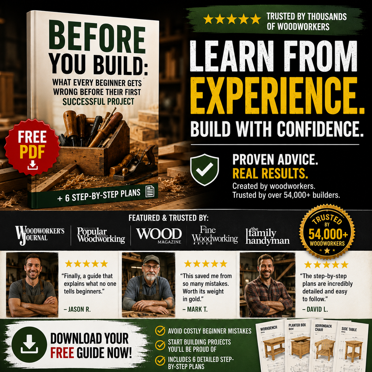 Working Wood Ideas Facebook ad: Download the free PDF and discover what I realized before…