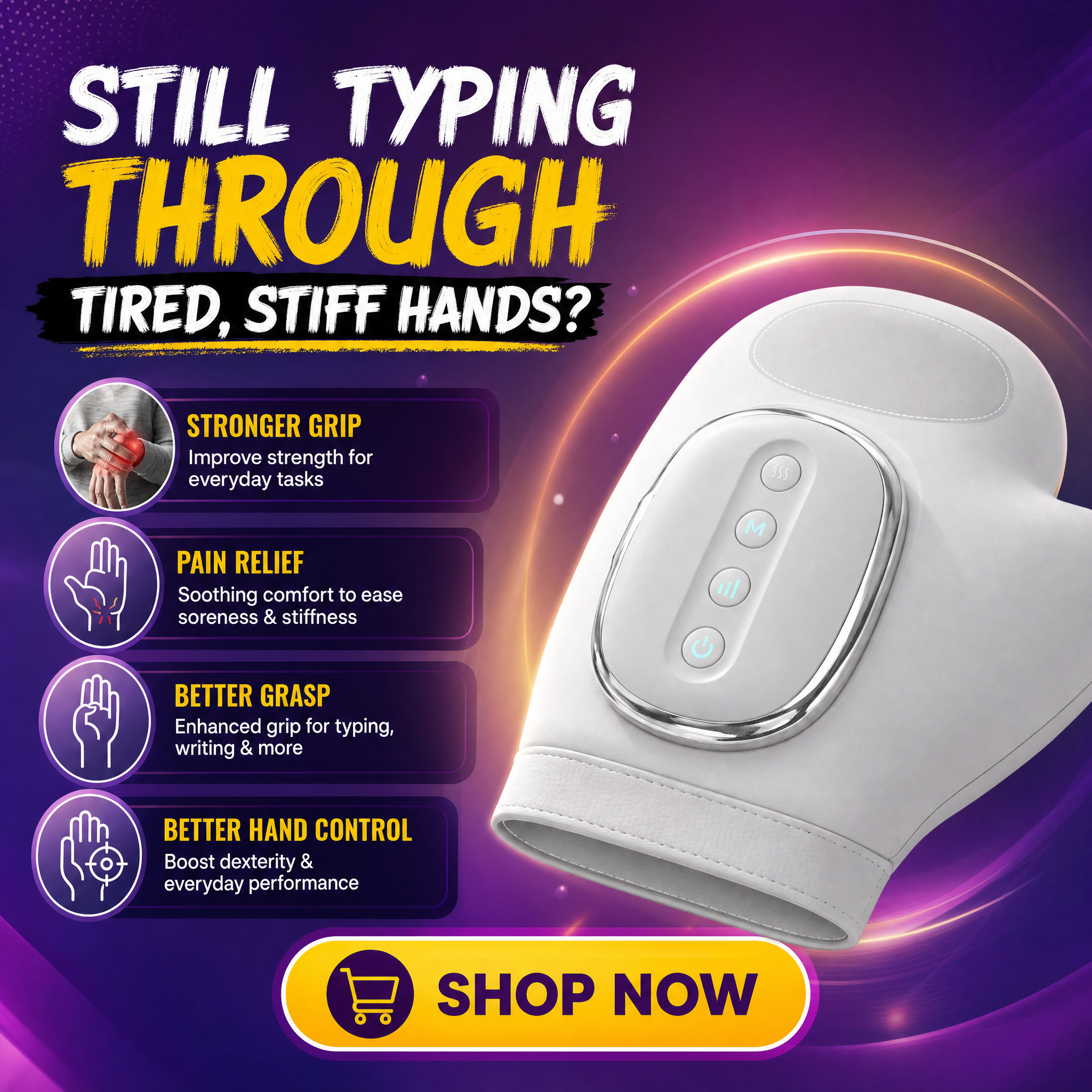 Kallon Facebook ad: Typing All Day? Your Hands Need This.
